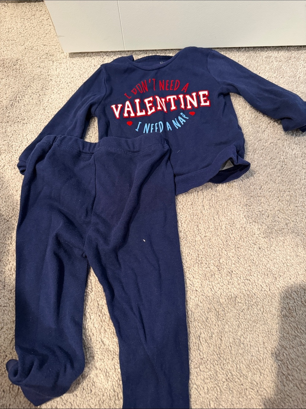 Navy Valentine Pajama Set with Red & Light Blue Text